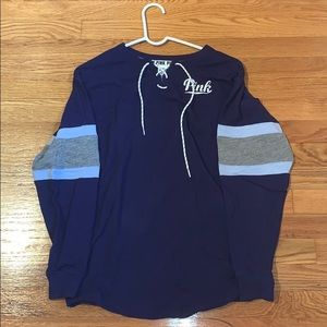 PINK Blue Lace Up Long Sleeve Top